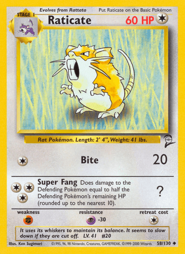 Raticate, carta 58 da expansão Base Set 2