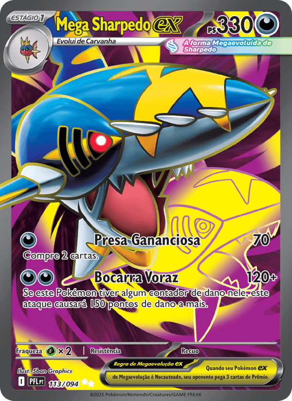 Mega Sharpedo ex, carta 113 da expansão Fogo Fantasmagórico