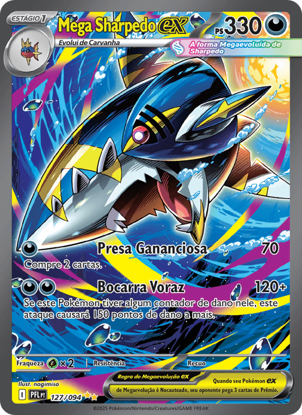 Mega Sharpedo ex, carta 127 da expansão Fogo Fantasmagórico