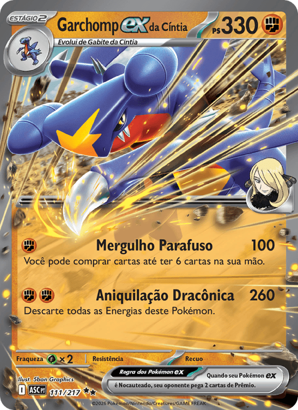 Garchomp ex da Cíntia, carta 111 da expansão Heróis Excelsos