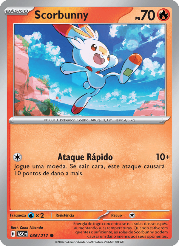 Scorbunny, carta 036 da expansão Heróis Excelsos