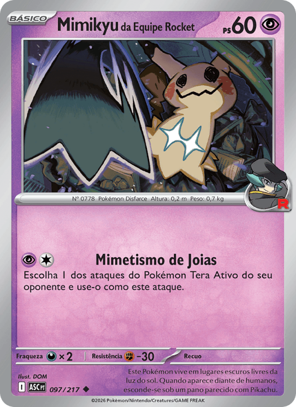 Mimikyu da Equipe Rocket, carta 097 da expansão Heróis Excelsos