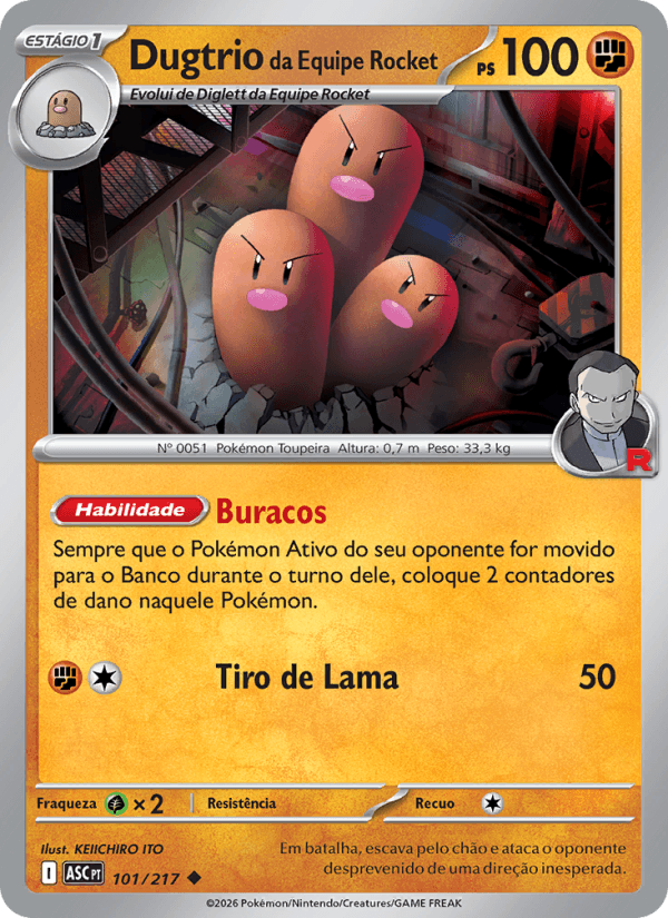 Dugtrio da Equipe Rocket, carta 101 da expansão Heróis Excelsos