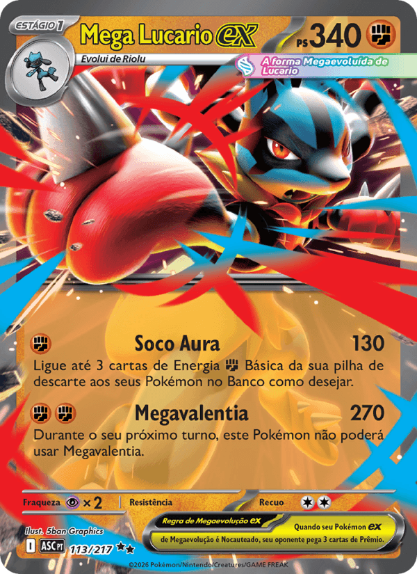 Mega Lucario ex, carta 113 da expansão Heróis Excelsos