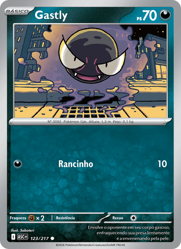 Gastly, carta 123 da expansão Heróis Excelsos