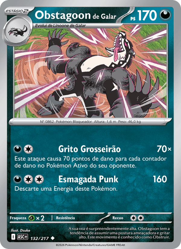 Obstagoon de Galar, carta 132 da expansão Heróis Excelsos
