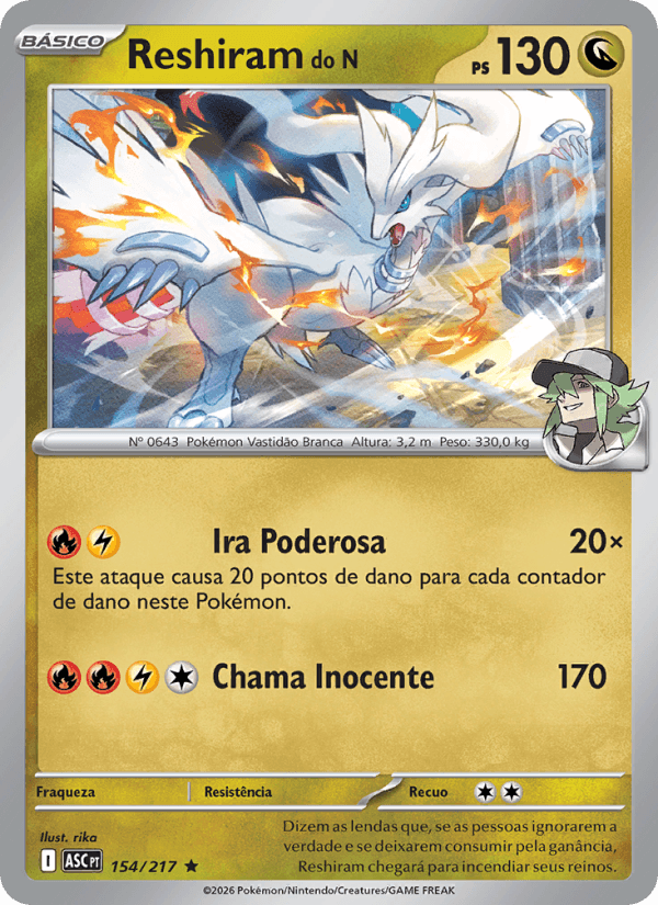 Reshiram do N, carta 154 da expansão Heróis Excelsos