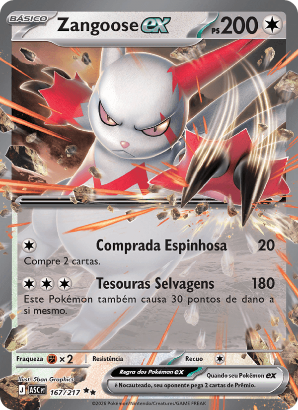 Zangoose ex, carta 167 da expansão Heróis Excelsos