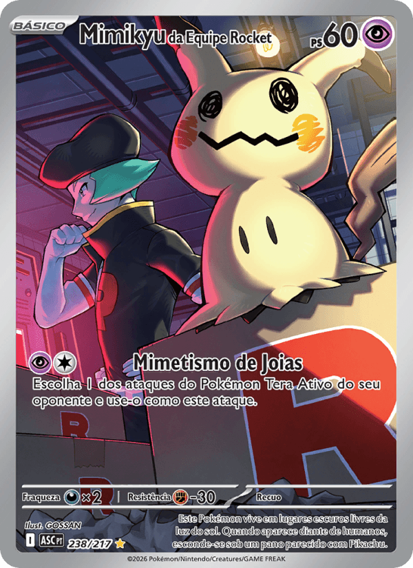 Mimikyu da Equipe Rocket, carta 238 da expansão Heróis Excelsos