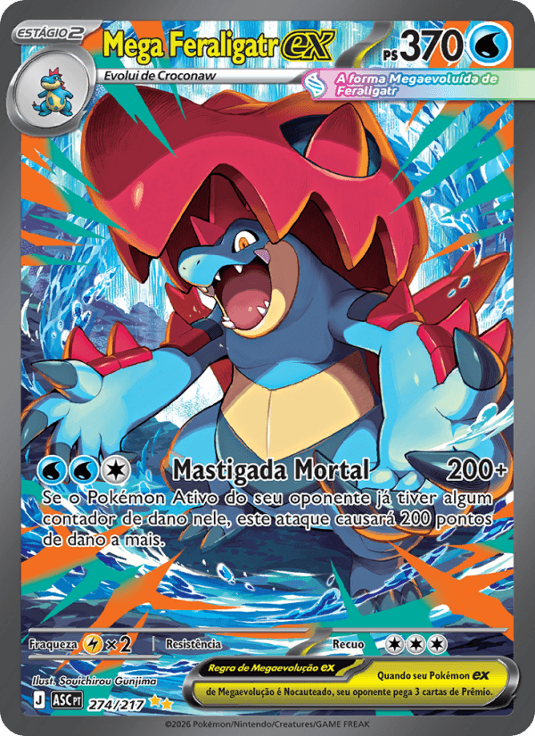 Mega Feraligatr ex, carta 274 da expansão Heróis Excelsos