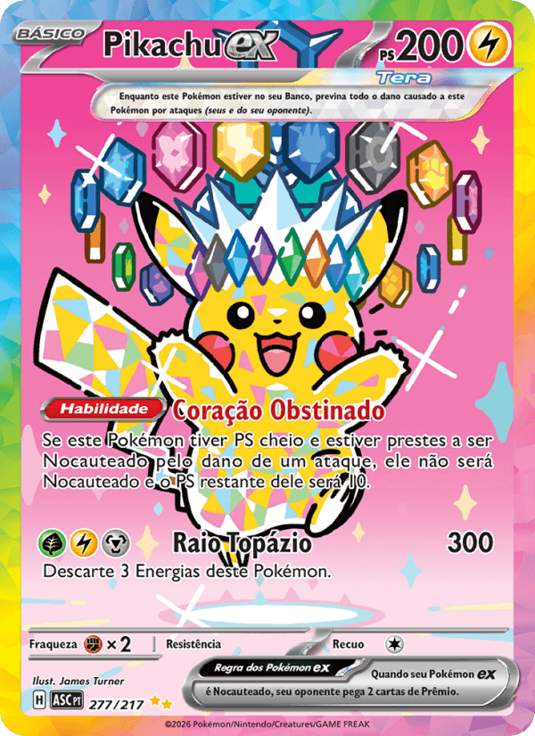 Pikachu ex, carta 277 da expansão Heróis Excelsos