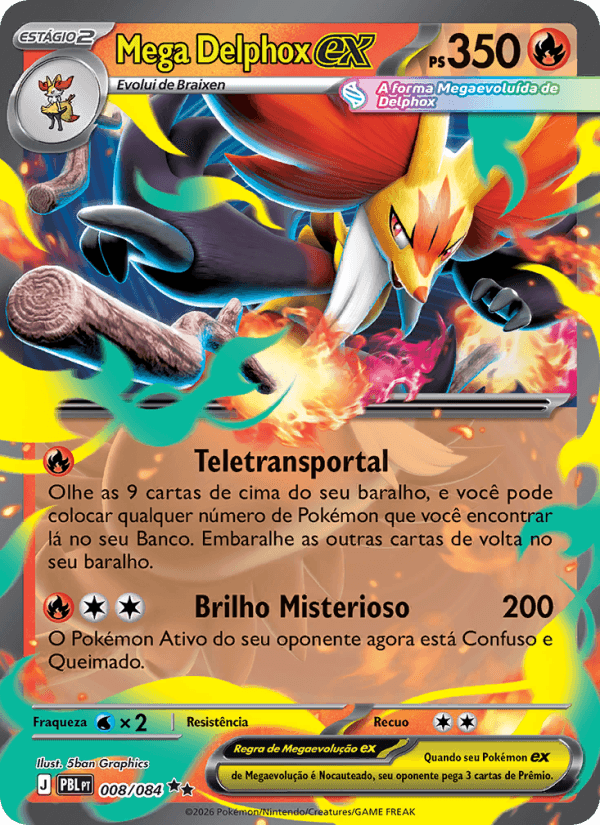 Mega Delphox ex, carta 008 da expansão Escuridão Absoluta
