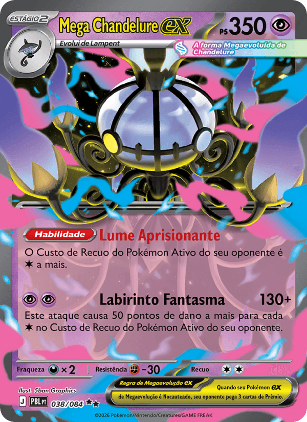 Mega Chandelure ex, carta 038 da expansão Escuridão Absoluta