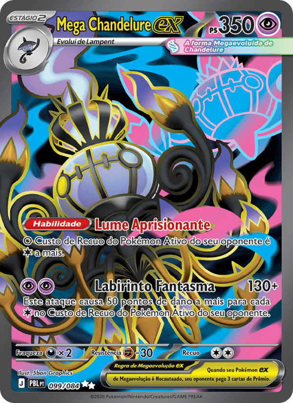 Mega Chandelure ex, carta 099 da expansão Escuridão Absoluta