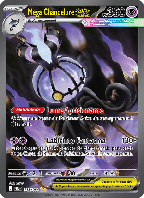 Mega Chandelure ex, carta 115 da expansão Escuridão Absoluta